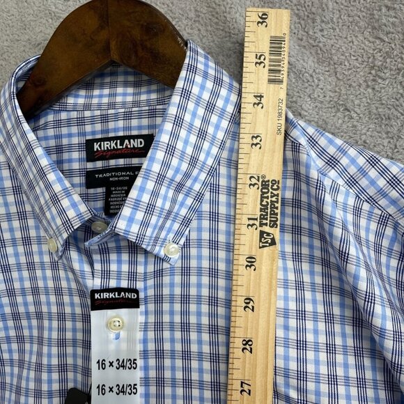 NEW Kirkland Signature Men's 16 34/35 Button down Dress Shirt Blue Plaid - Picture 6 of 9